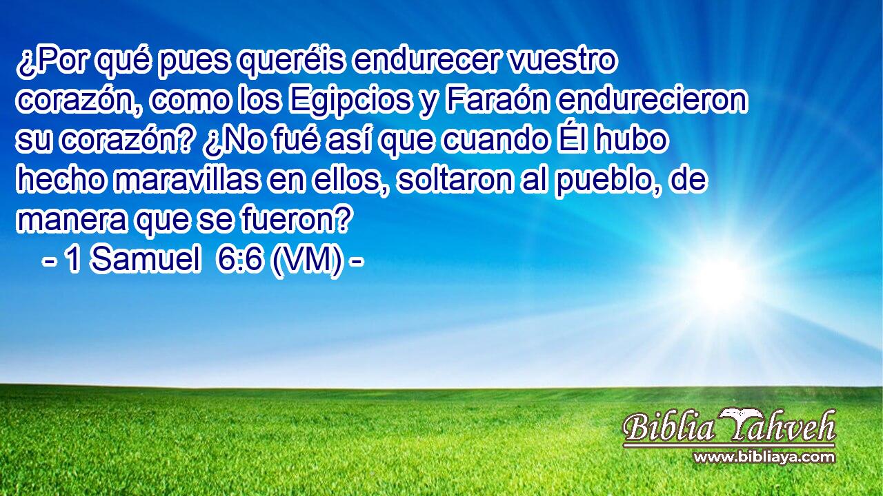  ¿Por qué pues queréis endurecer vuestro corazón, como los Egipcios y Faraón endurecieron su corazón? ¿No fué así que cuando Él hubo hecho maravillas en ellos, soltaron al pueblo, de manera que se fueron? 