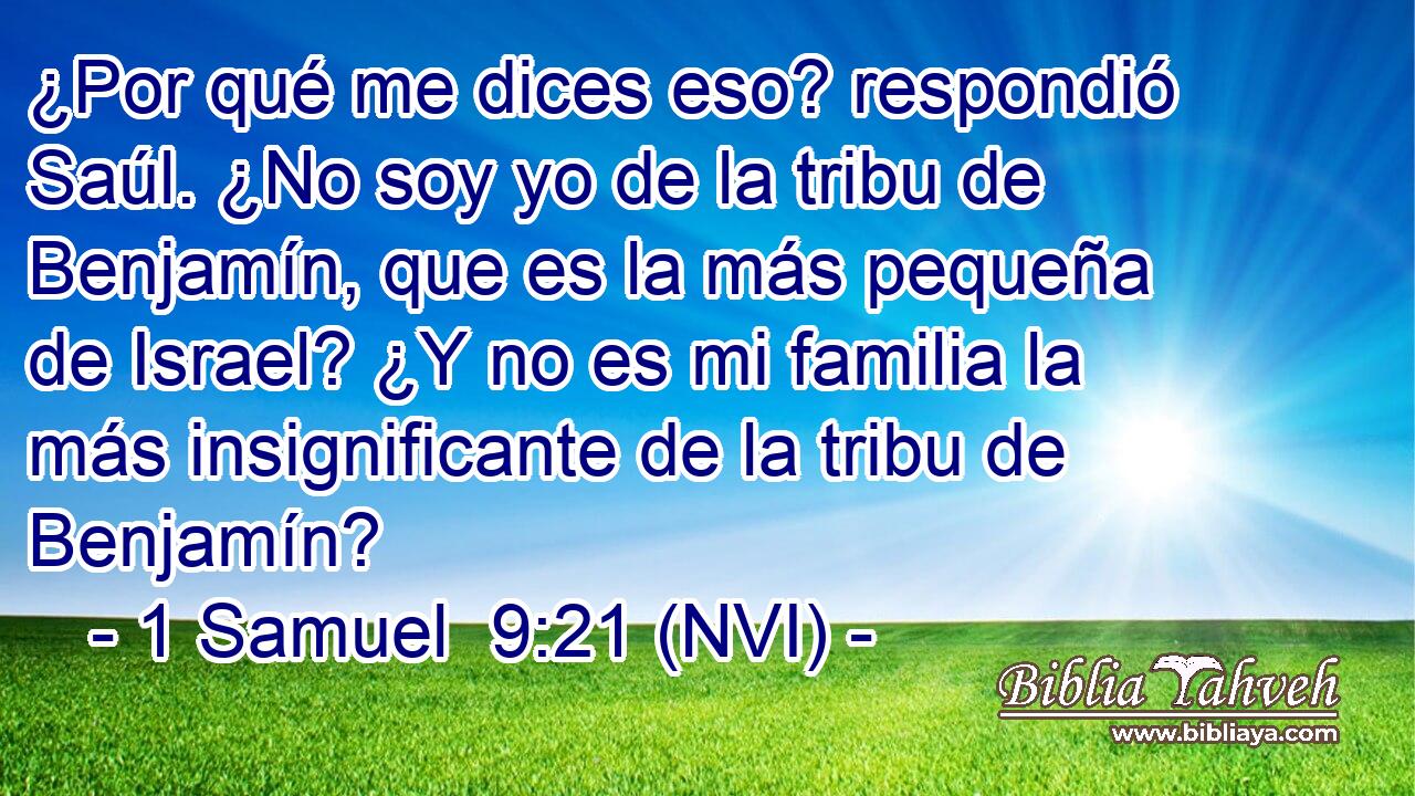  ¿Por qué me dices eso? respondió Saúl. ¿No soy yo de la tribu de Benjamín, que es la más pequeña de Israel? ¿Y no es mi familia la más insignificante de la tribu de Benjamín? 