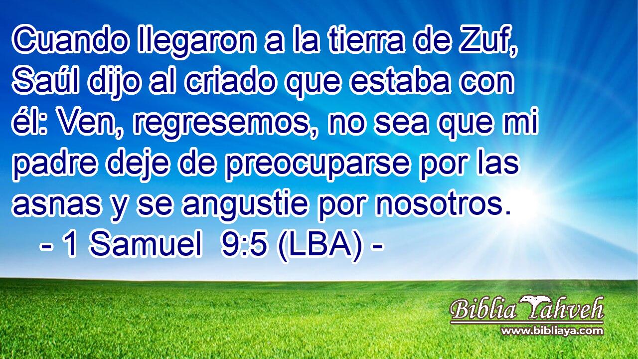 Cuando llegaron a la tierra de Zuf, Saúl dijo al criado que estaba con él: Ven, regresemos, no sea que mi padre deje de preocuparse por las asnas y se angustie por nosotros.