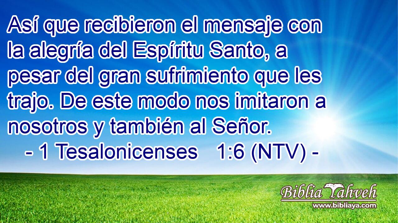 Así que recibieron el mensaje con la alegría del Espíritu Santo, a pesar del gran sufrimiento que les trajo. De este modo nos imitaron a nosotros y también al Señor.