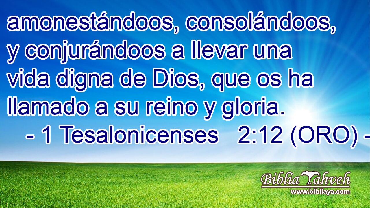  amonestándoos, consolándoos, y conjurándoos a llevar una vida digna de Dios, que os ha llamado a su reino y gloria. 