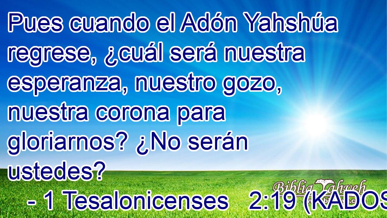  Pues cuando el Adón Yahshúa regrese, ¿cuál será nuestra esperanza, nuestro gozo, nuestra corona para gloriarnos? ¿No serán ustedes? 
