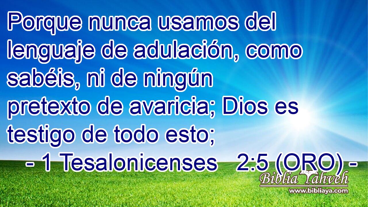  Porque nunca usamos del lenguaje de adulación, como sabéis, ni de ningún pretexto de avaricia; Dios es testigo de todo esto; 