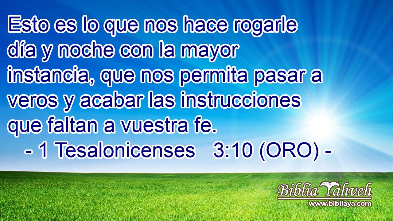  Esto es lo que nos hace rogarle día y noche con la mayor instancia, que nos permita pasar a veros y acabar las instrucciones que faltan a vuestra fe. 