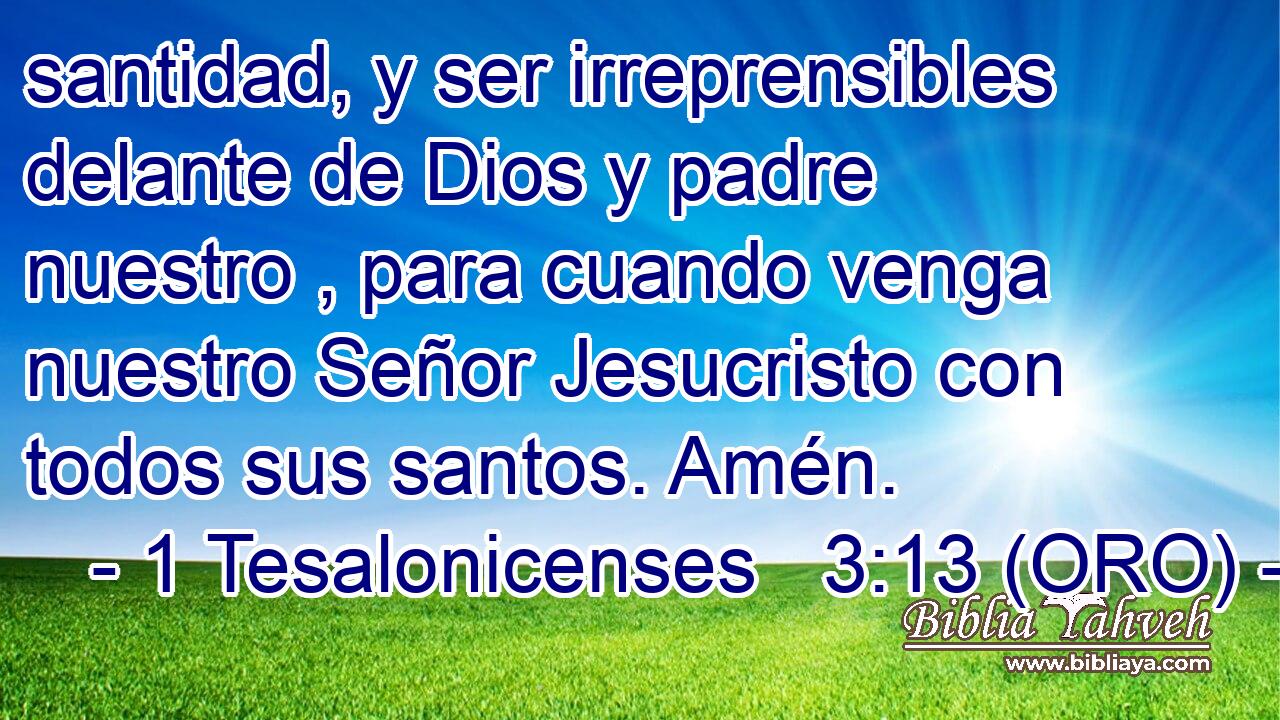  santidad, y ser irreprensibles delante de Dios y padre nuestro , para cuando venga nuestro Señor Jesucristo con todos sus santos. Amén. 