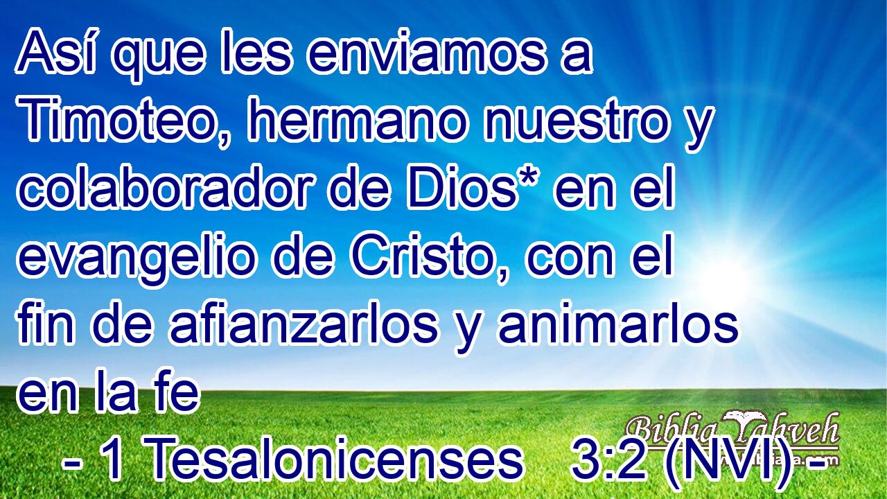  Así que les enviamos a Timoteo, hermano nuestro y colaborador de Dios* en el evangelio de Cristo, con el fin de afianzarlos y animarlos en la fe 