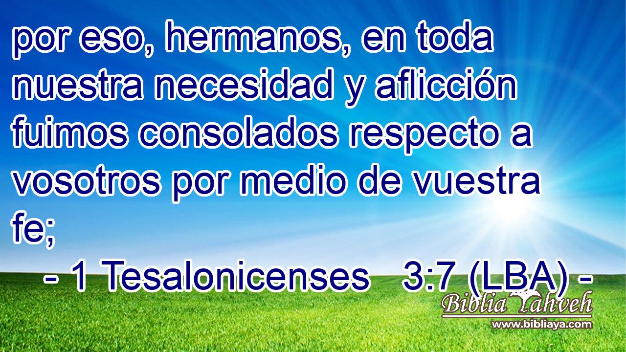 por eso, hermanos, en toda nuestra necesidad y aflicción fuimos consolados respecto a vosotros por medio de vuestra fe;