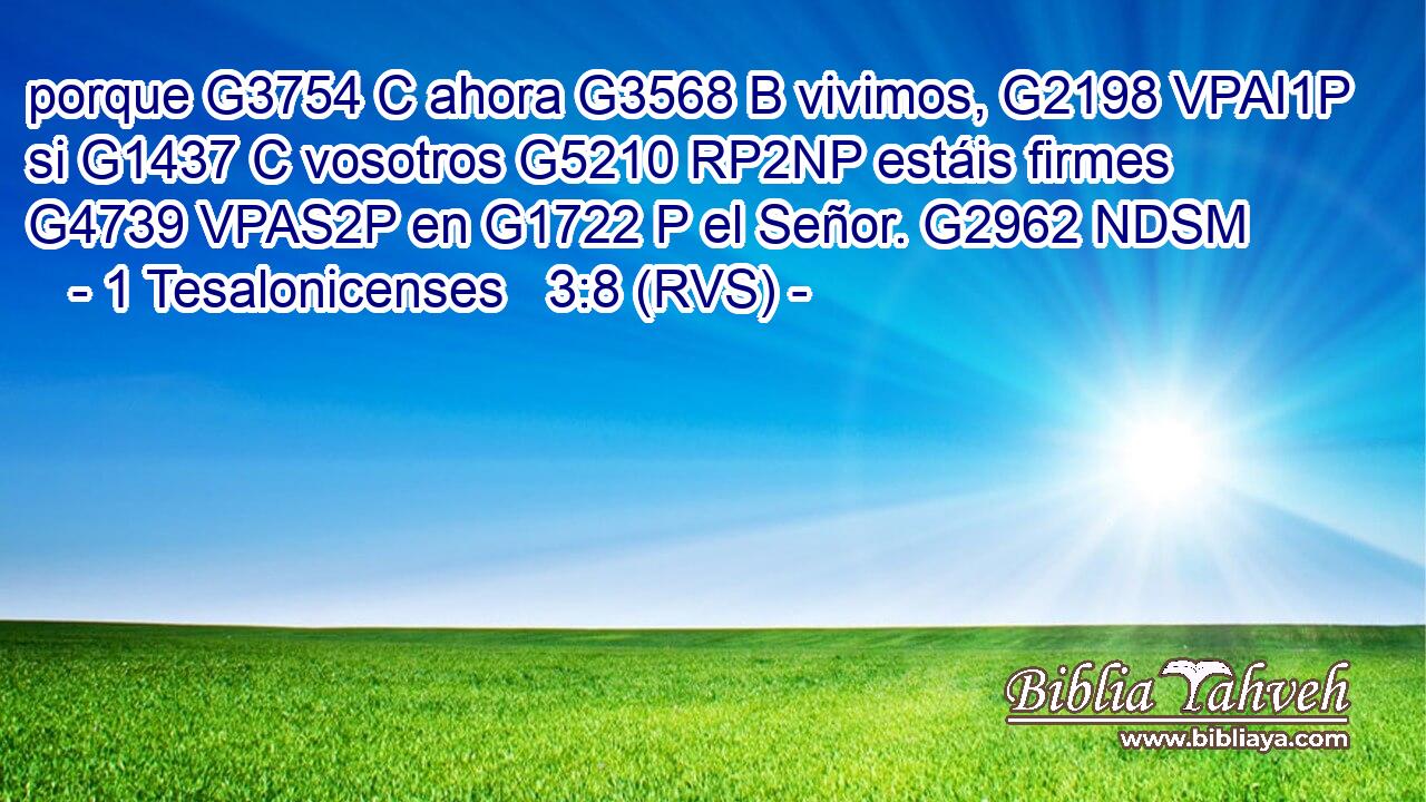 porque G3754 C ahora G3568 B vivimos, G2198 VPAI1P si G1437 C vosotros G5210 RP2NP estáis firmes G4739 VPAS2P en G1722 P el Señor. G2962 NDSM 