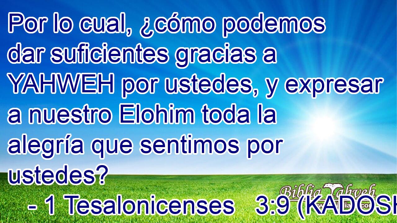  Por lo cual, ¿cómo podemos dar suficientes gracias a YAHWEH por ustedes, y expresar a nuestro Elohim toda la alegría que sentimos por ustedes? 