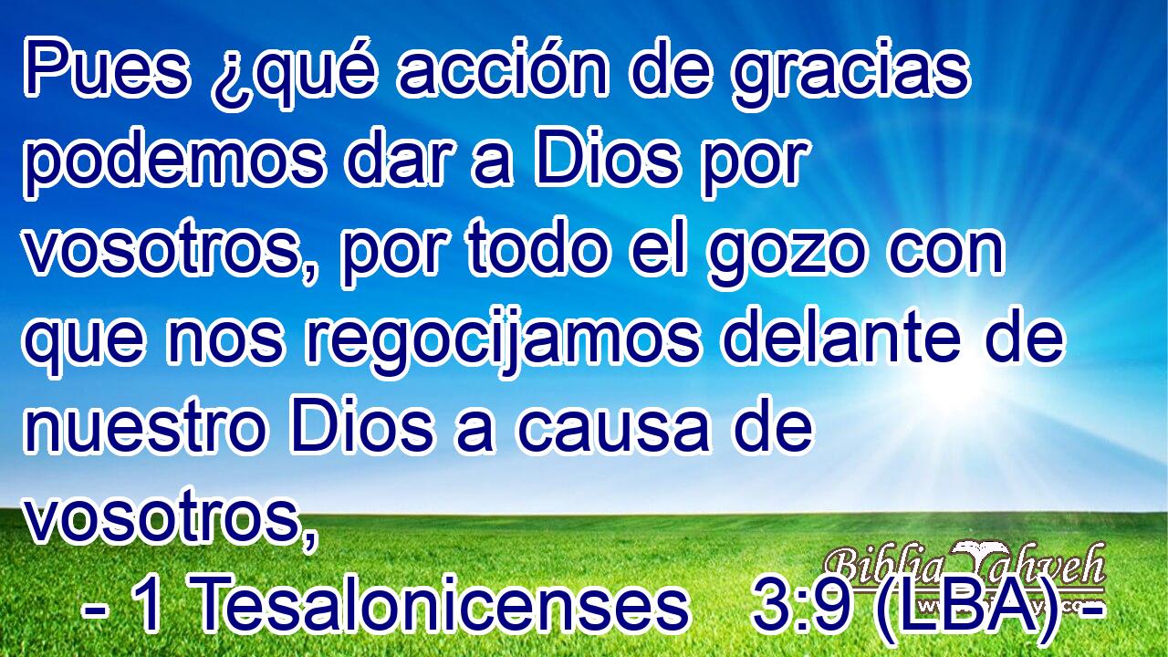 Pues ¿qué acción de gracias podemos dar a Dios por vosotros, por todo el gozo con que nos regocijamos delante de nuestro Dios a causa de vosotros,