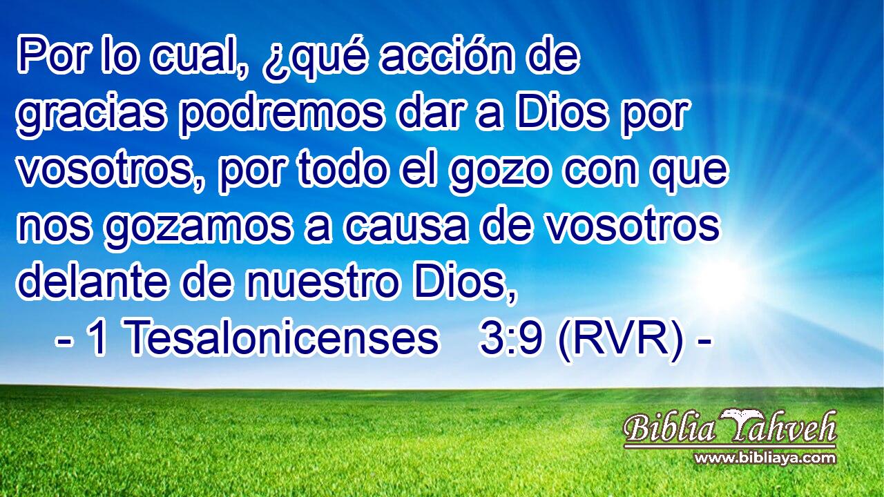 Por lo cual, ¿qué acción de gracias podremos dar a Dios por vosotros, por todo el gozo con que nos gozamos a causa de vosotros delante de nuestro Dios,