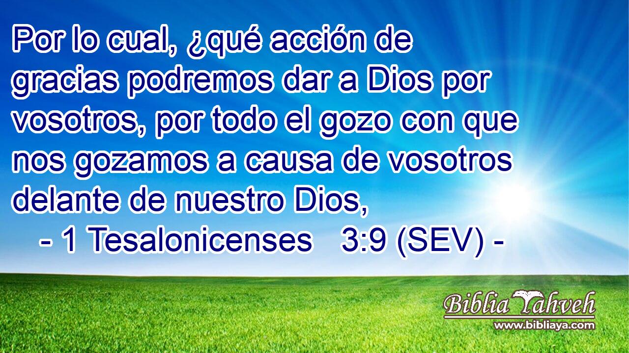 Por lo cual, ¿qué acción de gracias podremos dar a Dios por vosotros, por todo el gozo con que nos gozamos a causa de vosotros delante de nuestro Dios,