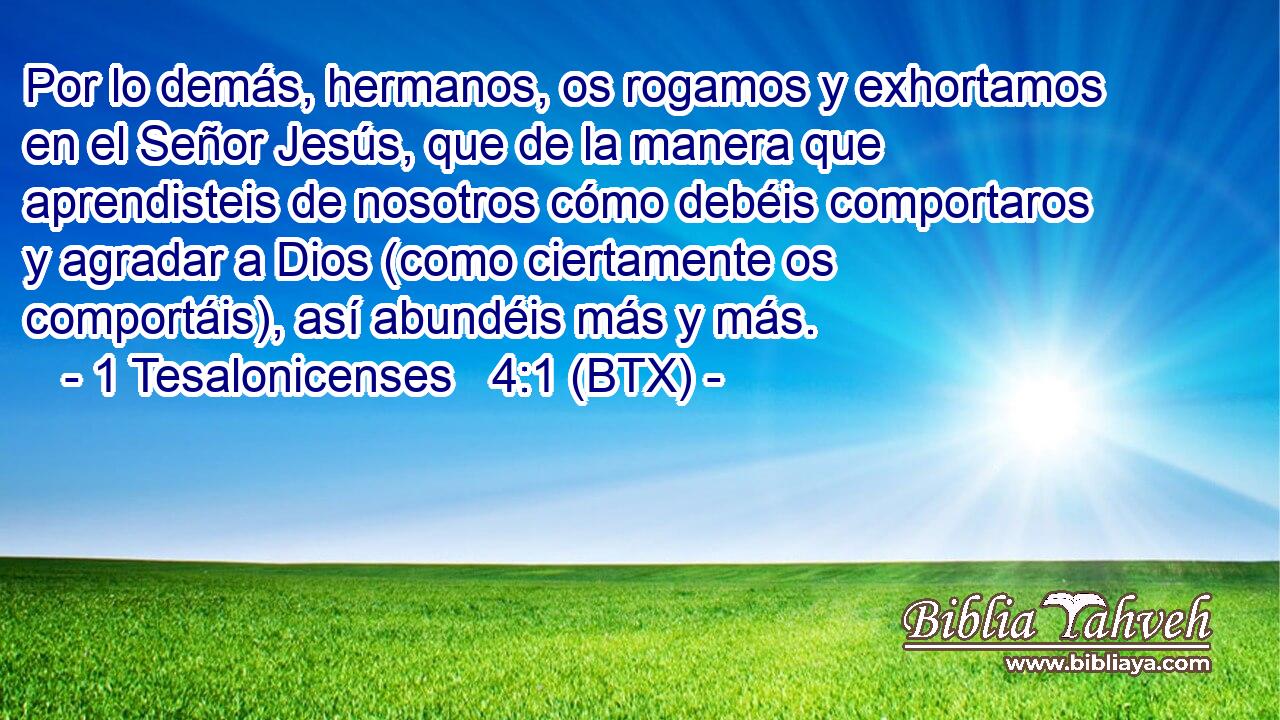 Por lo demás, hermanos, os rogamos y exhortamos en el Señor Jesús, que de la manera que aprendisteis de nosotros cómo debéis comportaros y agradar a Dios (como ciertamente os comportáis), así abundéis más y más.