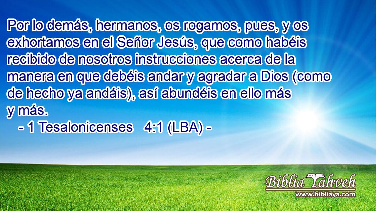 Por lo demás, hermanos, os rogamos, pues, y os exhortamos en el Señor Jesús, que como habéis recibido de nosotros instrucciones acerca de la manera en que debéis andar y agradar a Dios (como de hecho ya andáis), así abundéis en ello más y más.