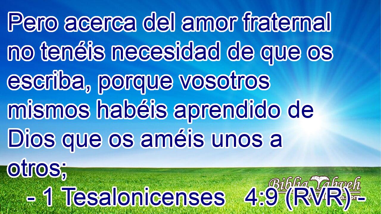 Pero acerca del amor fraternal no tenéis necesidad de que os escriba, porque vosotros mismos habéis aprendido de Dios que os améis unos a otros;