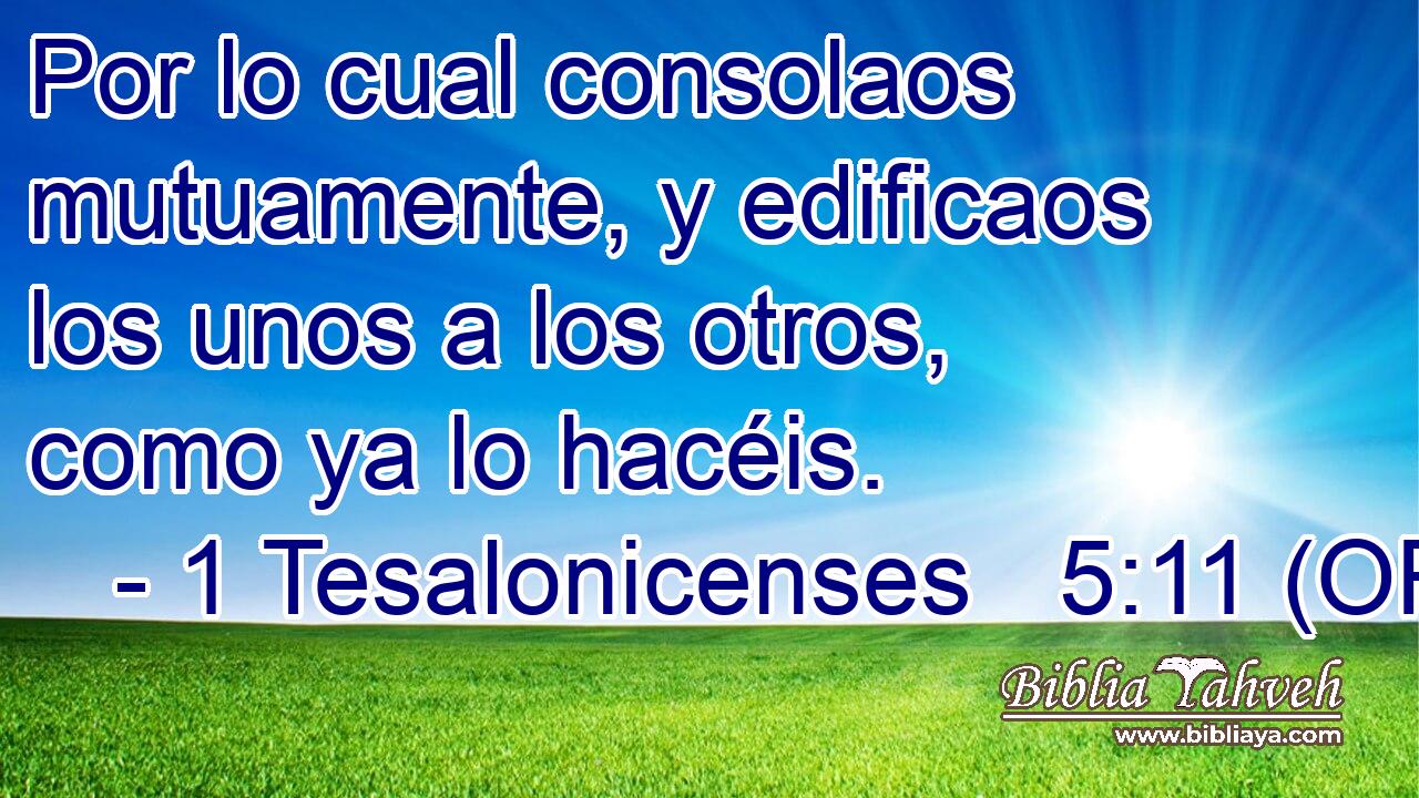  Por lo cual consolaos mutuamente, y edificaos los unos a los otros, como ya lo hacéis. 