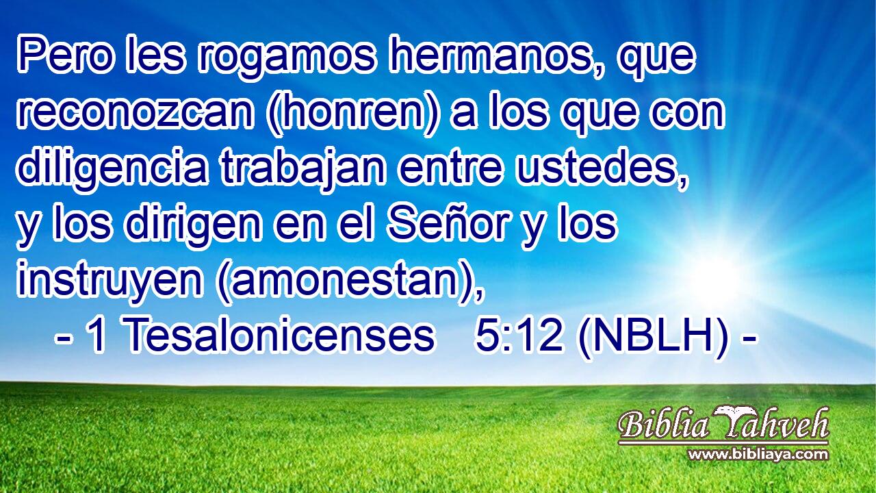  Pero les rogamos hermanos, que reconozcan (honren) a los que con diligencia trabajan entre ustedes, y los dirigen en el Señor y los instruyen (amonestan), 