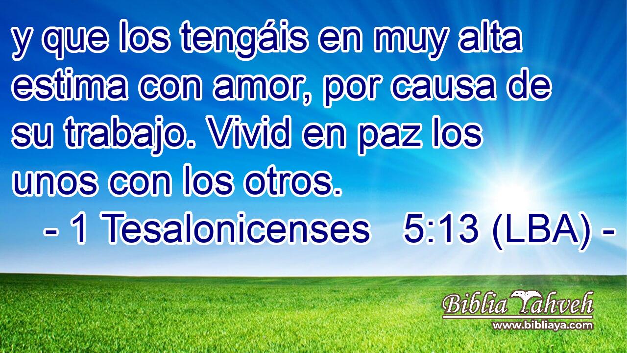 y que los tengáis en muy alta estima con amor, por causa de su trabajo. Vivid en paz los unos con los otros.