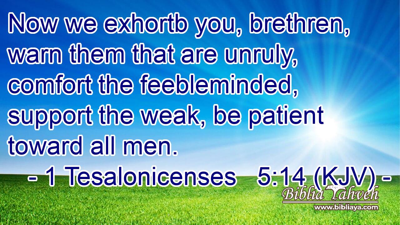 Now we exhortb you, brethren, warn them that are unruly, comfort the feebleminded, support the weak, be patient toward all men.