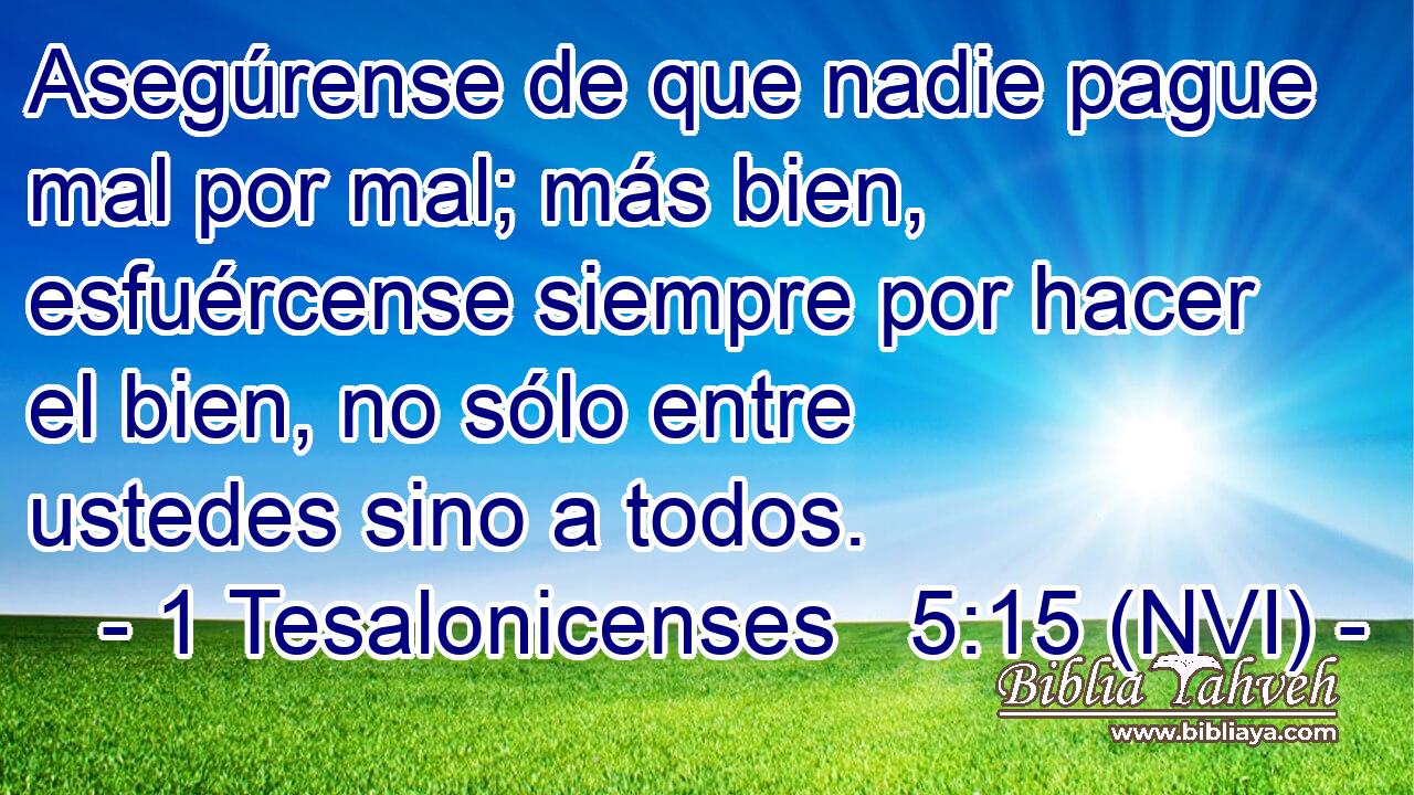  Asegúrense de que nadie pague mal por mal; más bien, esfuércense siempre por hacer el bien, no sólo entre ustedes sino a todos. 