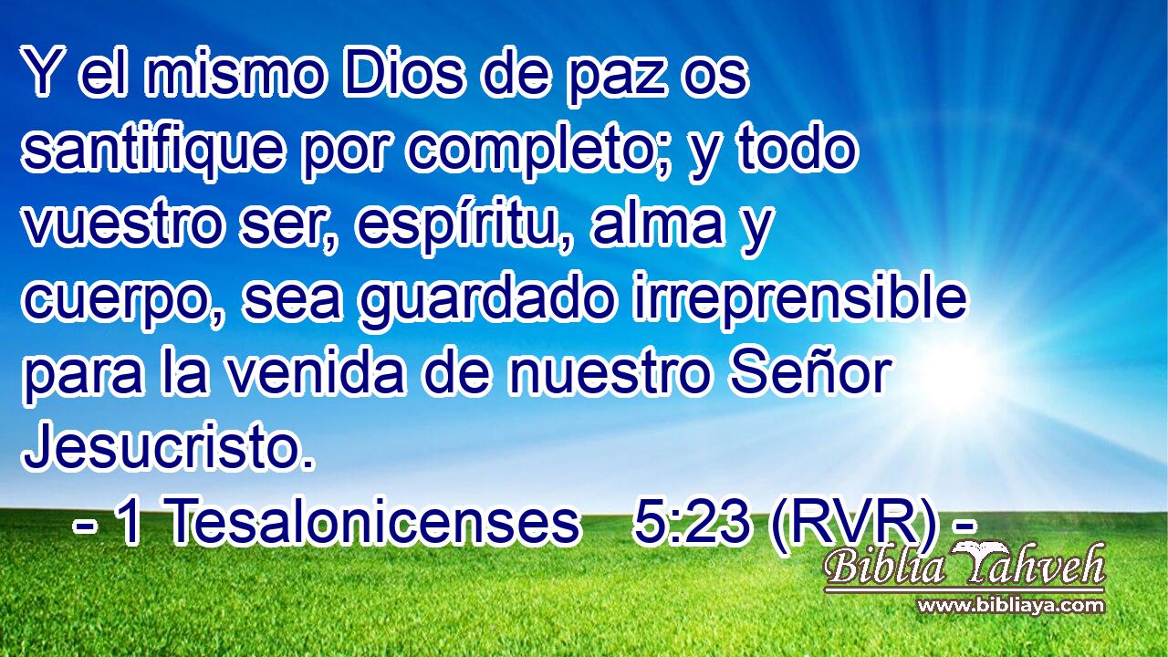 Y el mismo Dios de paz os santifique por completo; y todo vuestro ser, espíritu, alma y cuerpo, sea guardado irreprensible para la venida de nuestro Señor Jesucristo.