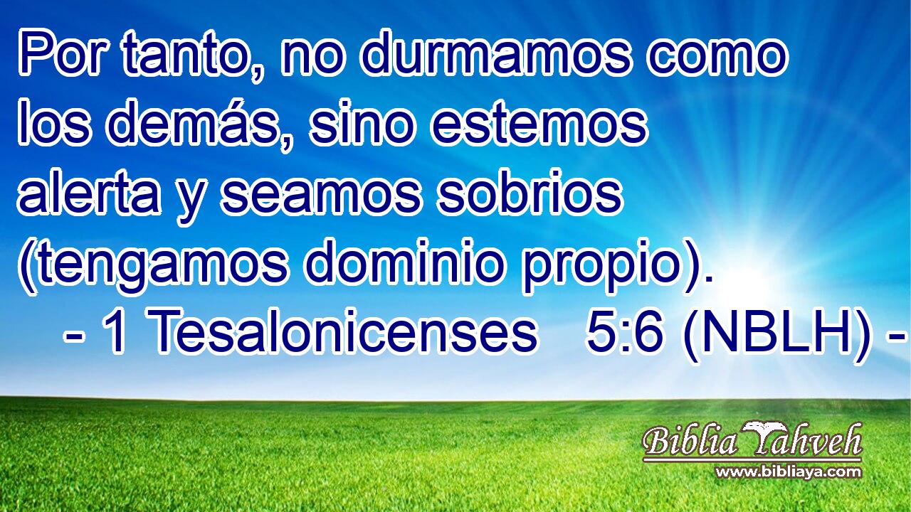  Por tanto, no durmamos como los demás, sino estemos alerta y seamos sobrios (tengamos dominio propio). 