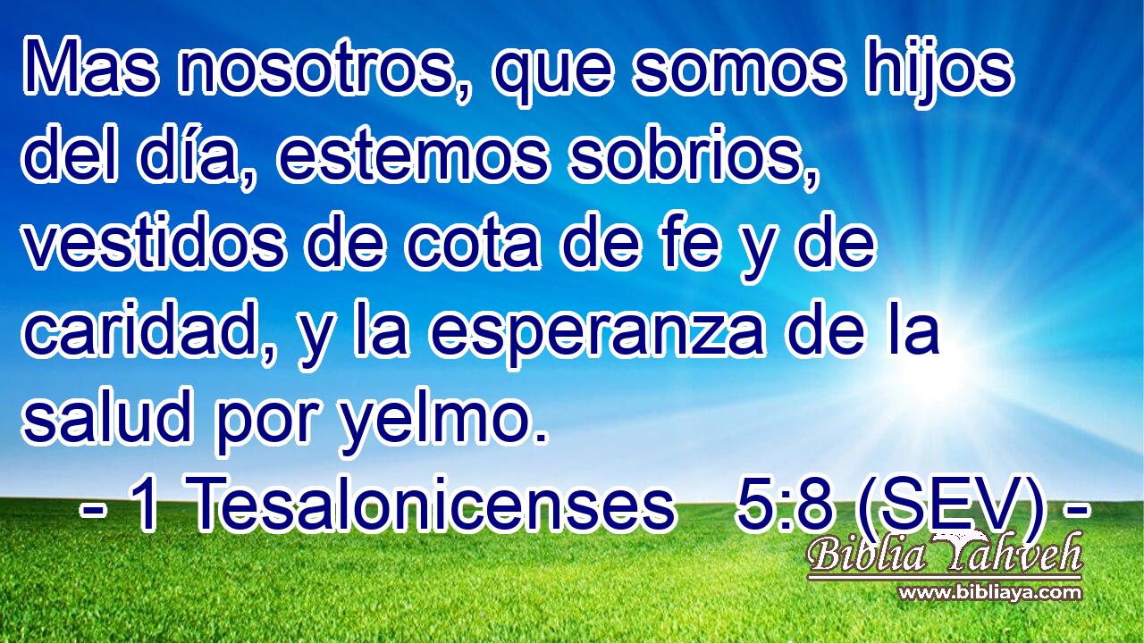 Mas nosotros, que somos hijos del día, estemos sobrios, vestidos de cota de fe y de caridad, y la esperanza de la salud por yelmo.