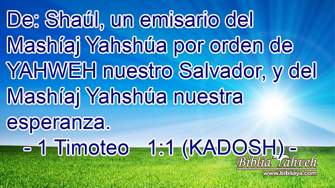  De: Shaúl, un emisario del Mashíaj Yahshúa por orden de YAHWEH nuestro Salvador, y del Mashíaj Yahshúa nuestra esperanza. 