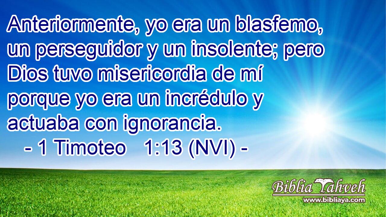  Anteriormente, yo era un blasfemo, un perseguidor y un insolente; pero Dios tuvo misericordia de mí porque yo era un incrédulo y actuaba con ignorancia. 