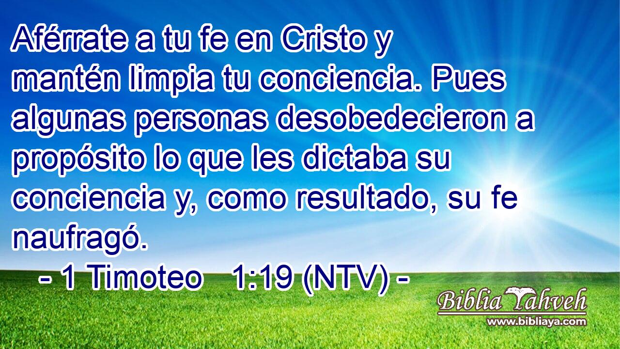 Aférrate a tu fe en Cristo y mantén limpia tu conciencia. Pues algunas personas desobedecieron a propósito lo que les dictaba su conciencia y, como resultado, su fe naufragó.