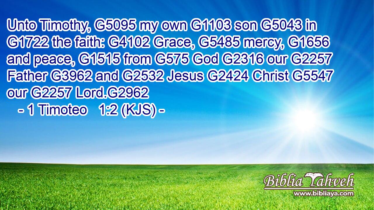 Unto Timothy, G5095 my own G1103 son G5043 in G1722 the faith: G4102 Grace, G5485 mercy, G1656 and peace, G1515 from G575 God G2316 our G2257 Father G3962 and G2532 Jesus G2424 Christ G5547 our G2257 Lord.G2962