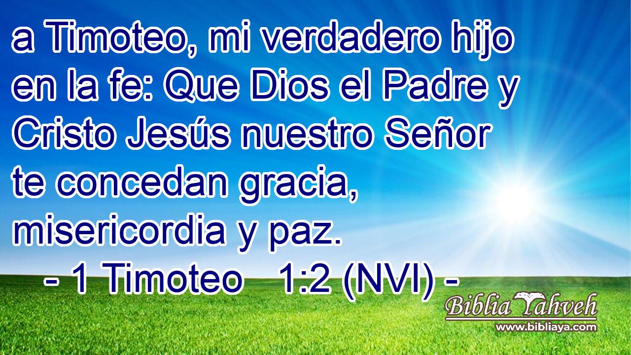  a Timoteo, mi verdadero hijo en la fe: Que Dios el Padre y Cristo Jesús nuestro Señor te concedan gracia, misericordia y paz. 
