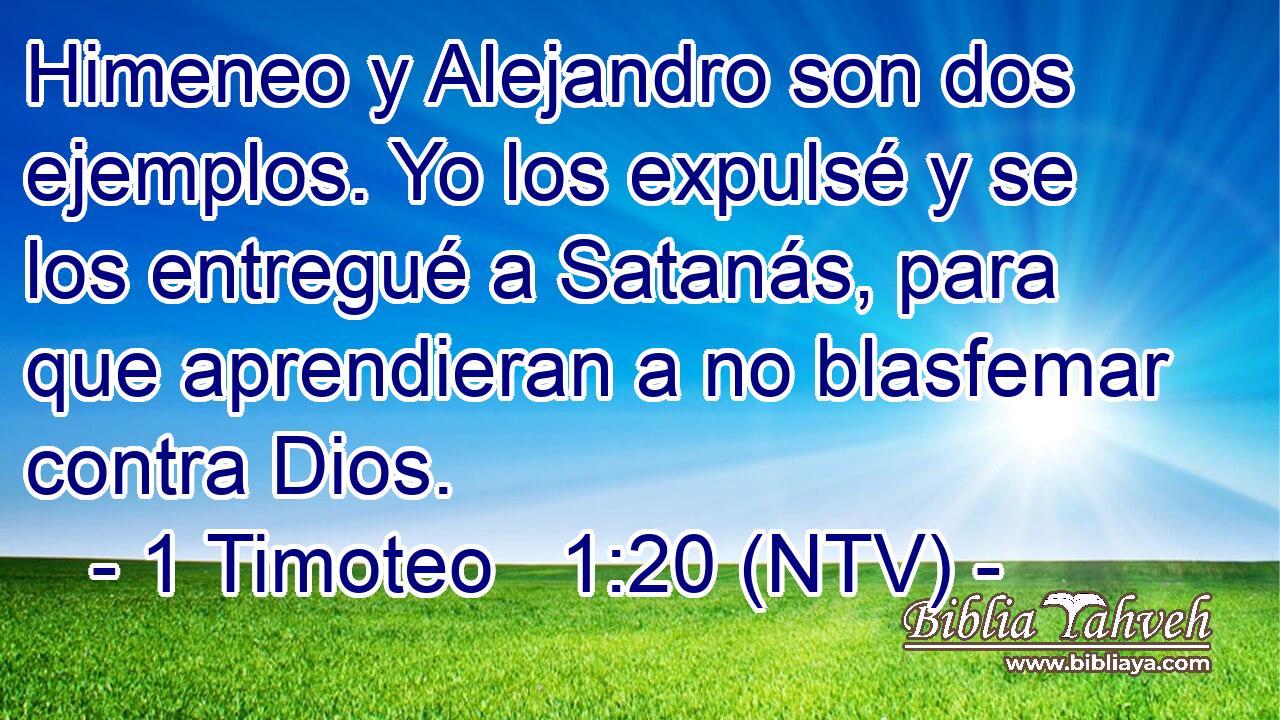 Himeneo y Alejandro son dos ejemplos. Yo los expulsé y se los entregué a Satanás, para que aprendieran a no blasfemar contra Dios.
