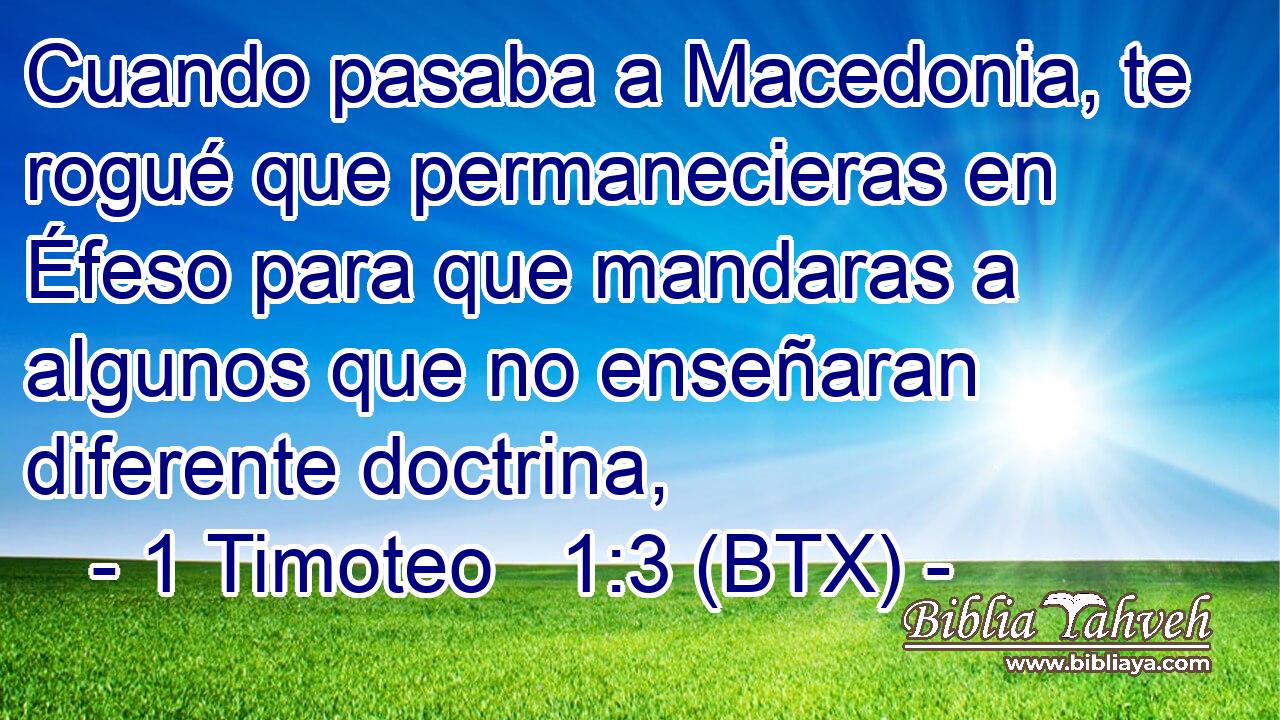 Cuando pasaba a Macedonia, te rogué que permanecieras en Éfeso para que mandaras a algunos que no enseñaran diferente doctrina,