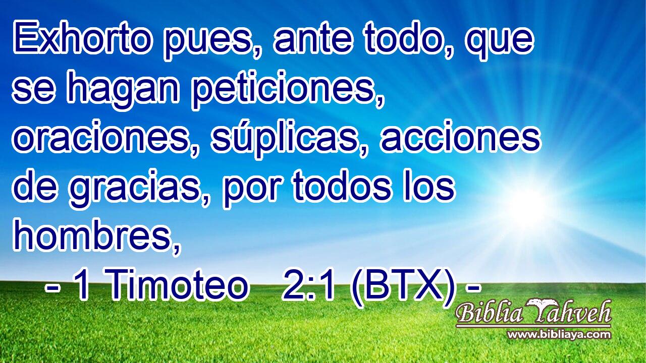Exhorto pues, ante todo, que se hagan peticiones, oraciones, súplicas, acciones de gracias, por todos los hombres,