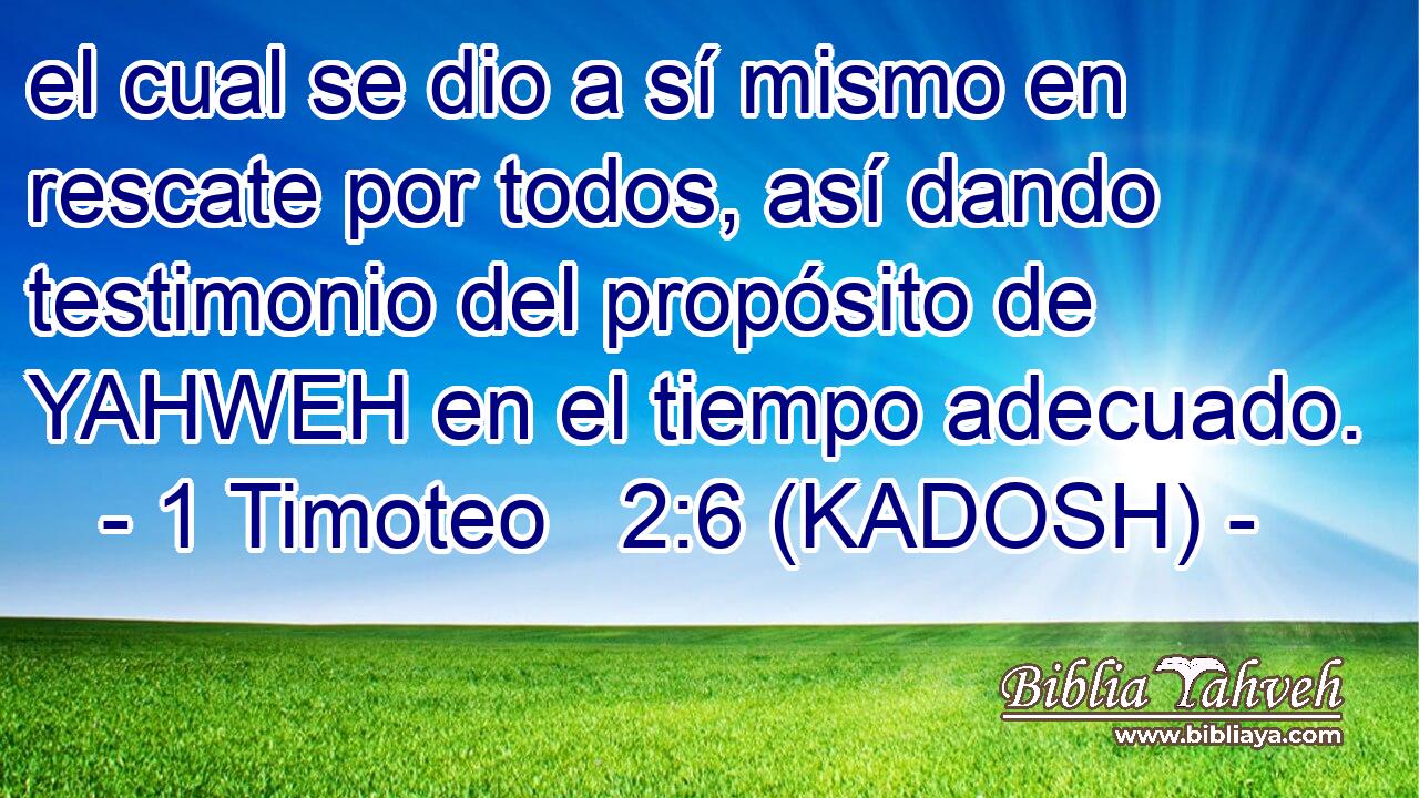  el cual se dio a sí mismo en rescate por todos, así dando testimonio del propósito de YAHWEH en el tiempo adecuado. 