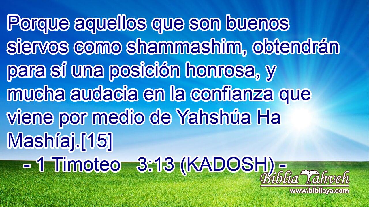  Porque aquellos que son buenos siervos como shammashim, obtendrán para sí una posición honrosa, y mucha audacia en la confianza que viene por medio de Yahshúa Ha Mashíaj.[15] 