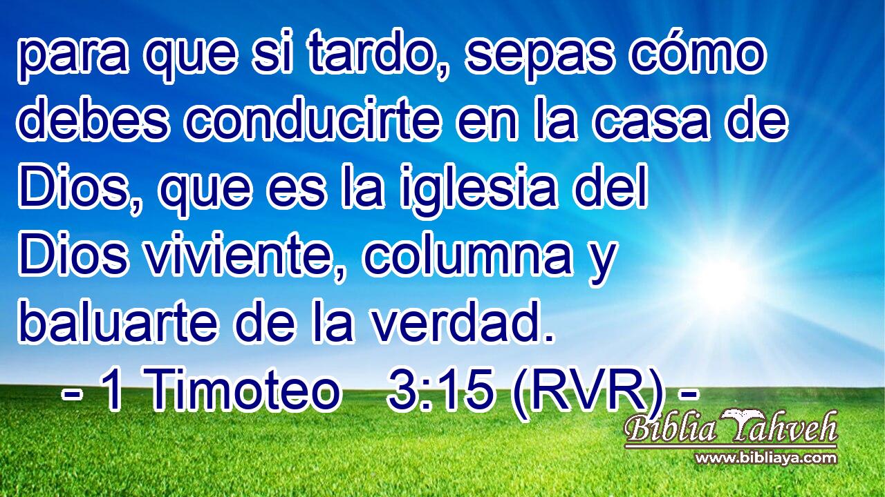 para que si tardo, sepas cómo debes conducirte en la casa de Dios, que es la iglesia del Dios viviente, columna y baluarte de la verdad.