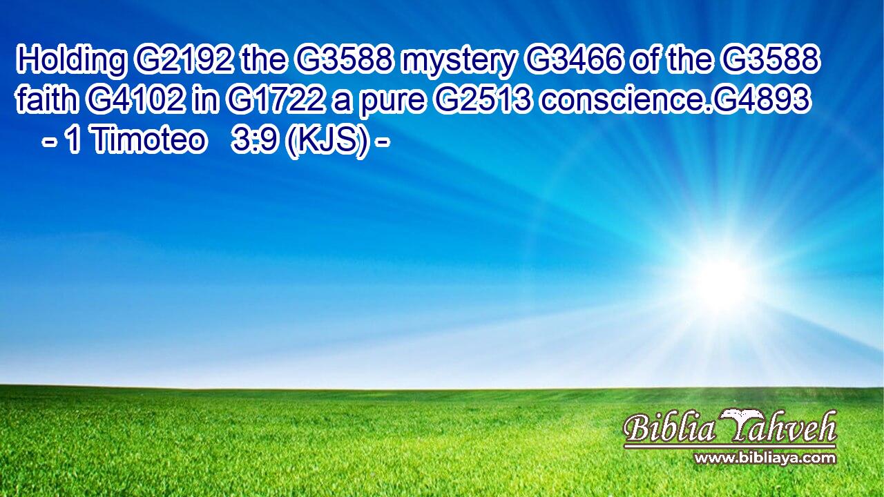 Holding G2192 the G3588 mystery G3466 of the G3588 faith G4102 in G1722 a pure G2513 conscience.G4893