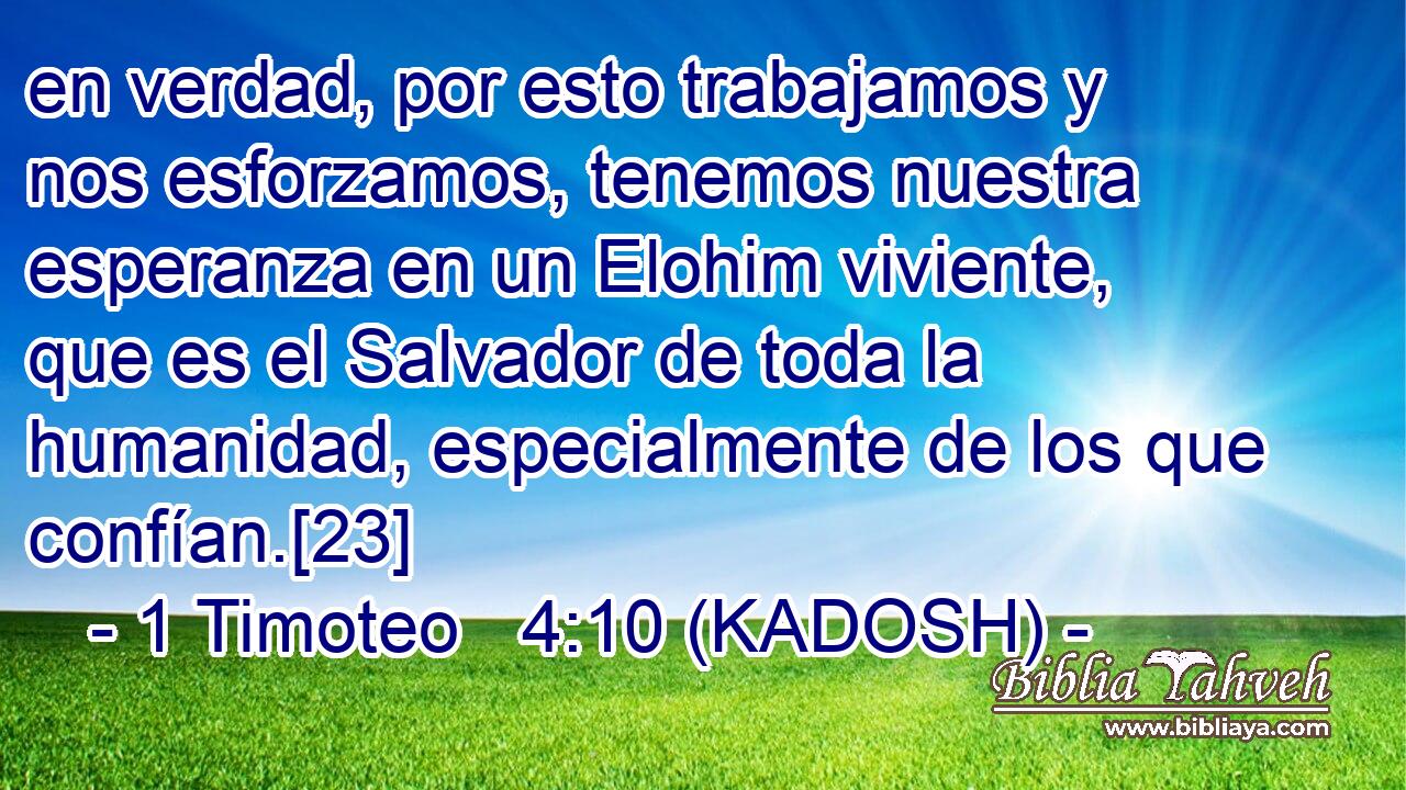  en verdad, por esto trabajamos y nos esforzamos, tenemos nuestra esperanza en un Elohim viviente, que es el Salvador de toda la humanidad, especialmente de los que confían.[23] 