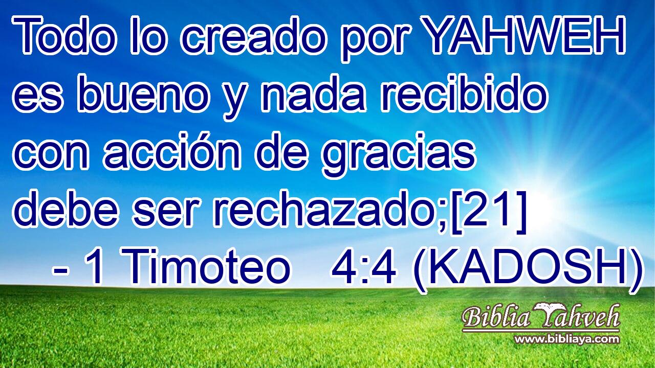 Todo lo creado por YAHWEH es bueno y nada recibido con acción de gracias debe ser rechazado;[21] 