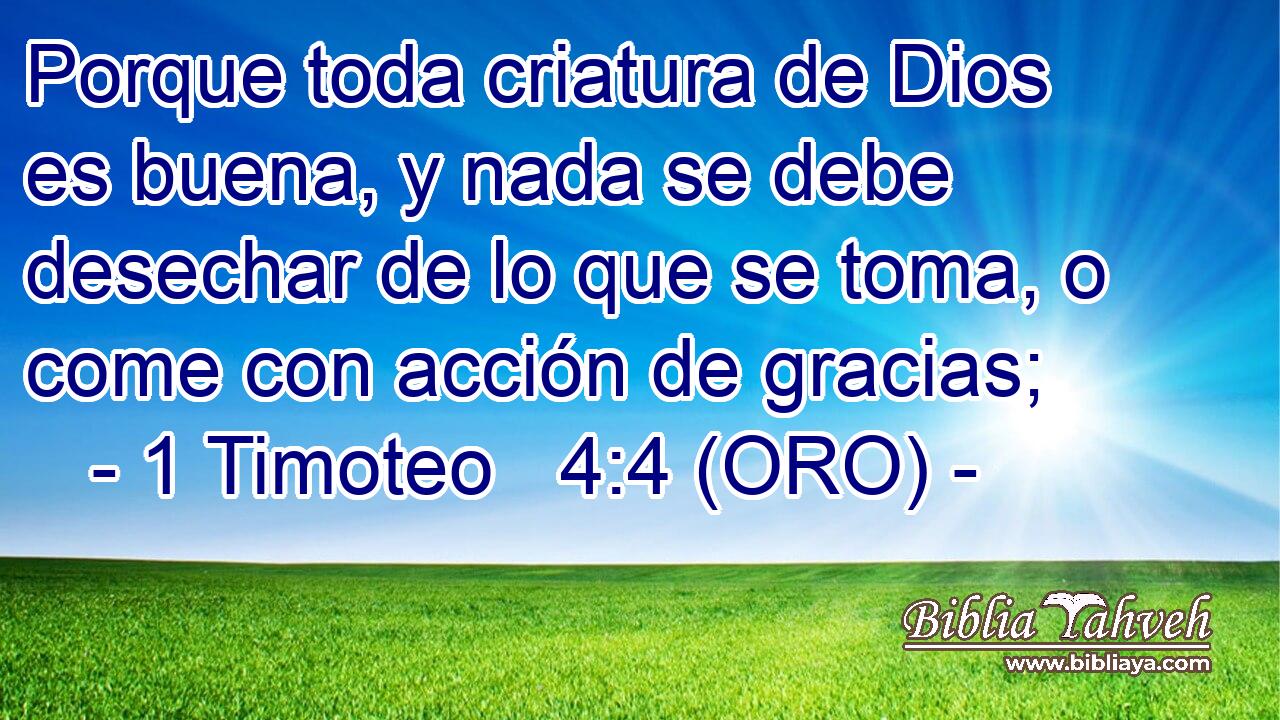  Porque toda criatura de Dios es buena, y nada se debe desechar de lo que se toma, o come con acción de gracias; 