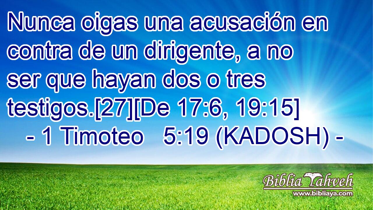  Nunca oigas una acusación en contra de un dirigente, a no ser que hayan dos o tres testigos.[27][De 17:6, 19:15] 