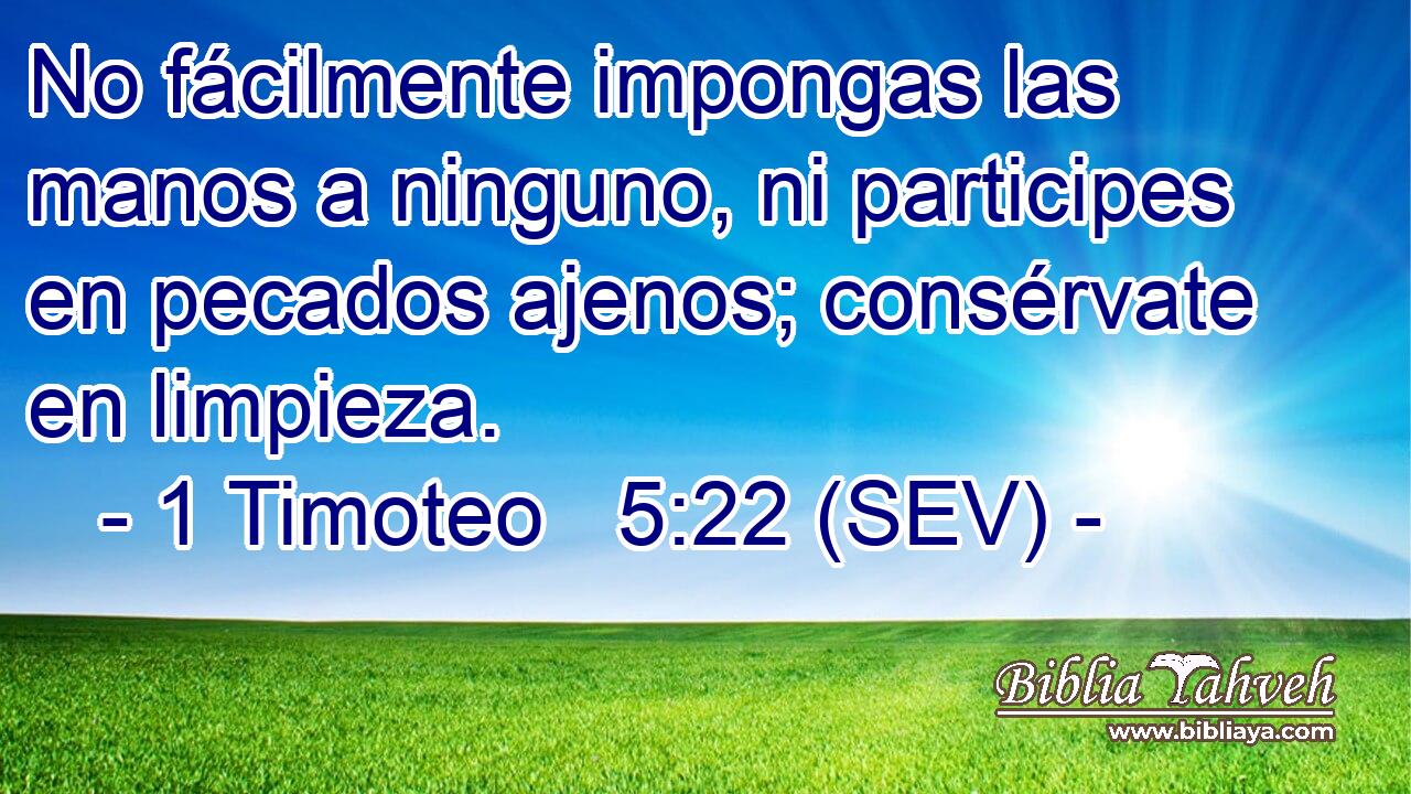 No fácilmente impongas las manos a ninguno, ni participes en pecados ajenos; consérvate en limpieza.