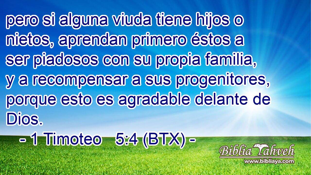 pero si alguna viuda tiene hijos o nietos, aprendan primero éstos a ser piadosos con su propia familia, y a recompensar a sus progenitores, porque esto es agradable delante de Dios.