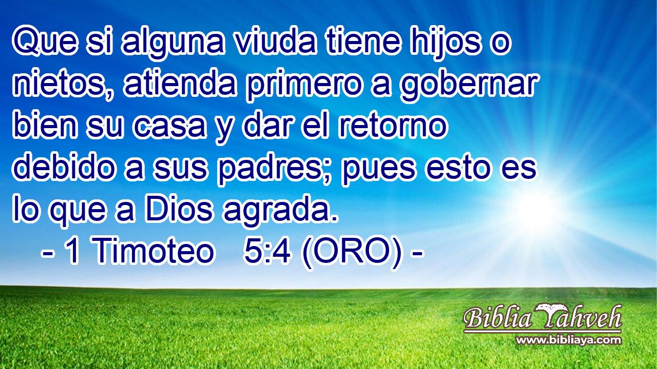  Que si alguna viuda tiene hijos o nietos, atienda primero a gobernar bien su casa y dar el retorno debido a sus padres; pues esto es lo que a Dios agrada. 