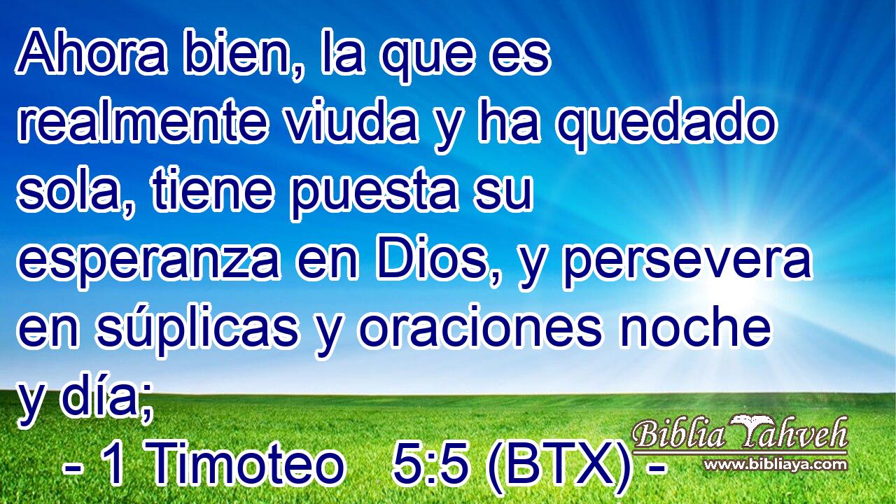 Ahora bien, la que es realmente viuda y ha quedado sola, tiene puesta su esperanza en Dios, y persevera en súplicas y oraciones noche y día;
