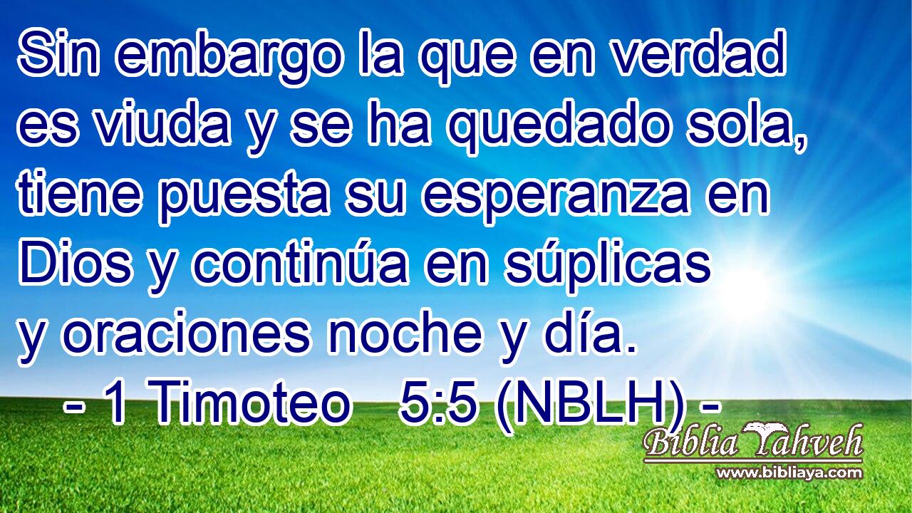  Sin embargo la que en verdad es viuda y se ha quedado sola, tiene puesta su esperanza en Dios y continúa en súplicas y oraciones noche y día. 