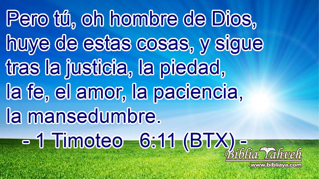 Pero tú, oh hombre de Dios, huye de estas cosas, y sigue tras la justicia, la piedad, la fe, el amor, la paciencia, la mansedumbre.
