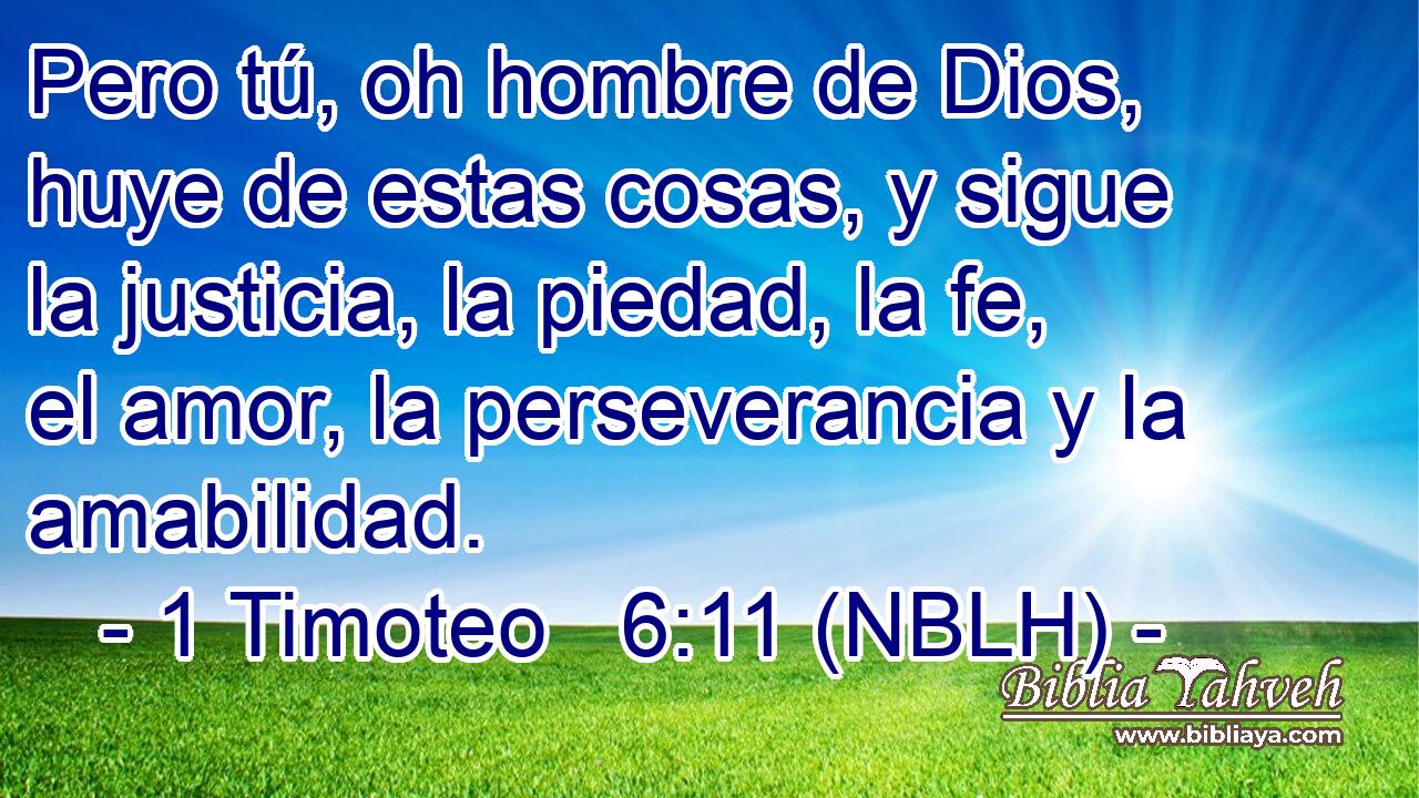  Pero tú, oh hombre de Dios, huye de estas cosas, y sigue la justicia, la piedad, la fe, el amor, la perseverancia y la amabilidad. 